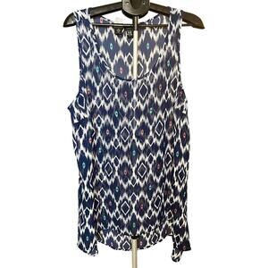 Torrid Sheer Sleeveless Tunic Top, Size 2 / 2X / XXL, Blue/White, Aztec, Flowy